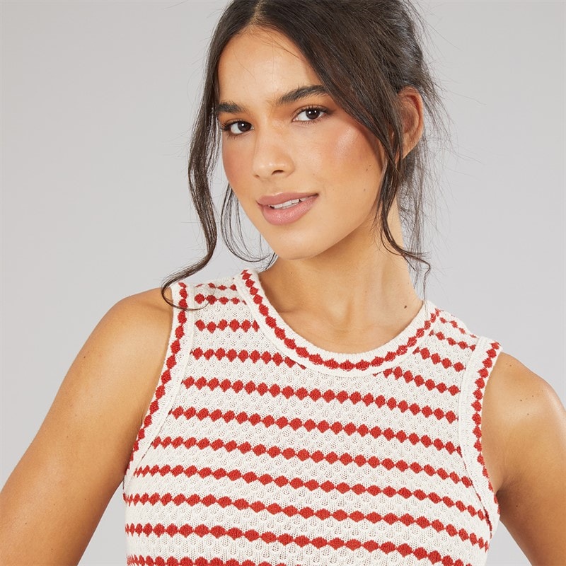 Brave Soul Dame Lynus Tekstureret Maxi Kjole Cream/Rød - Billede 3