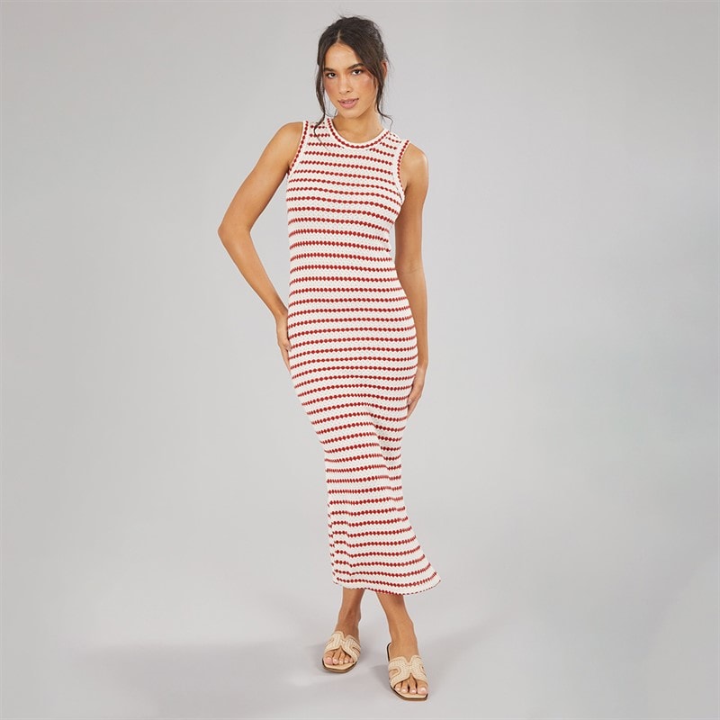 Brave Soul Dame Lynus Tekstureret Maxi Kjole Cream/Rød - Billede 4