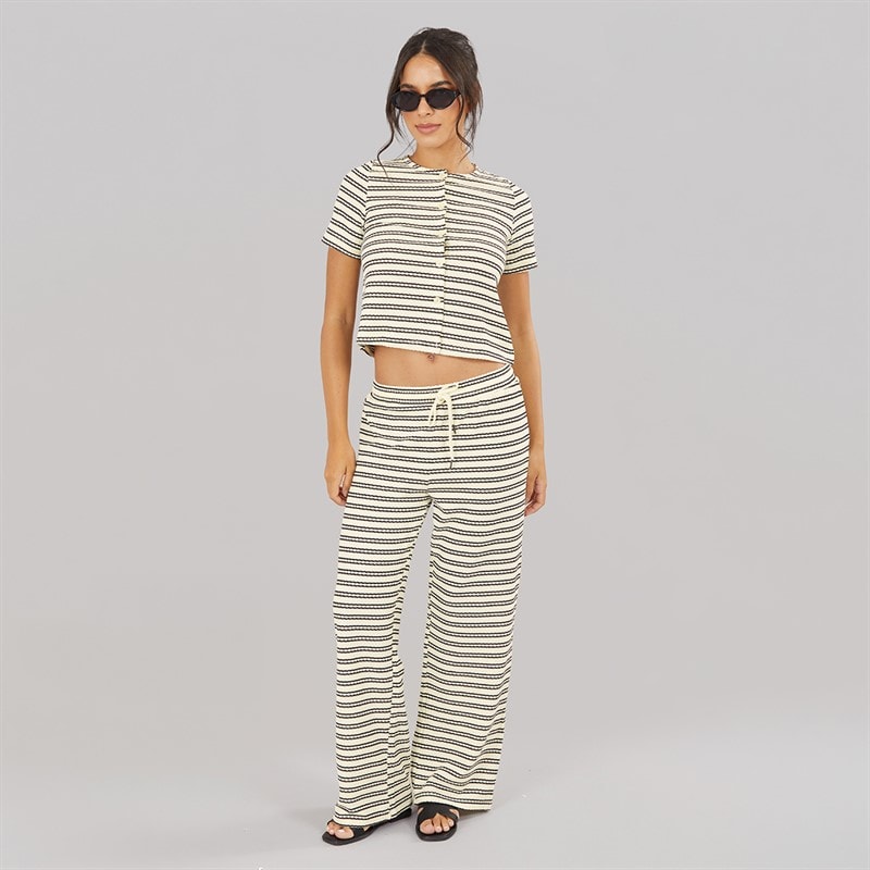 Brave Soul Dame Alice Stribede Bukser Cream/Sort - Billede 3