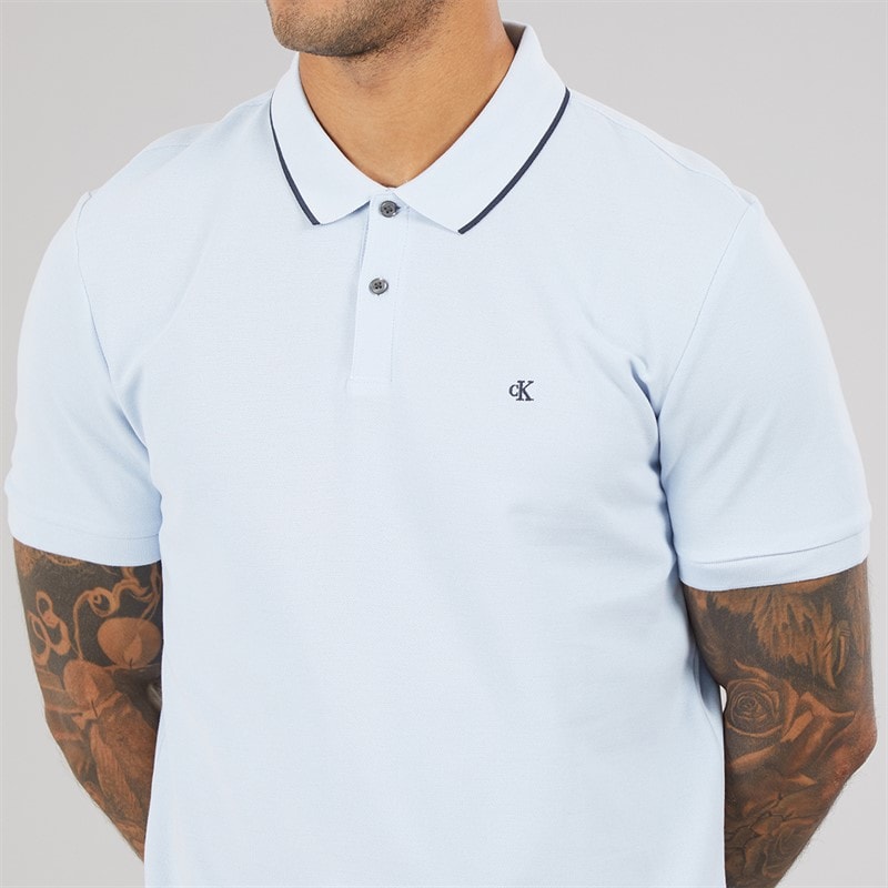 Calvin Klein Herre kortærmet forfinet pique krave polo skjorte Breezy Blue - Billede 3