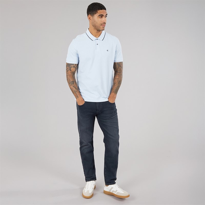 Calvin Klein Herre kortærmet forfinet pique krave polo skjorte Breezy Blue - Billede 4