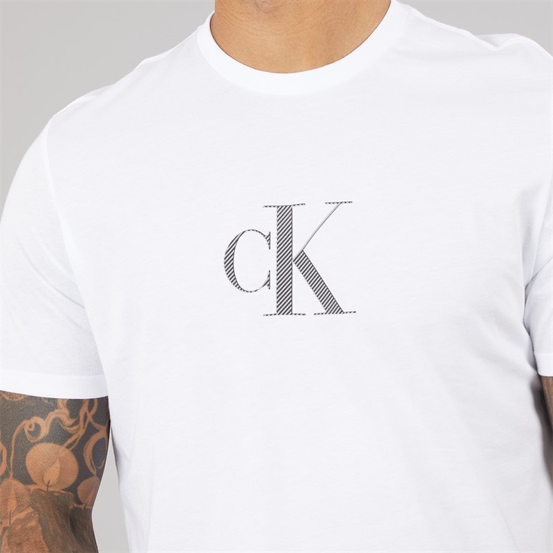 Calvin Klein Herre T-shirt med korte ærmer og distressed mono grafik Bright White - Billede 3