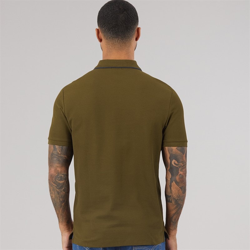 Calvin Klein Herre Kortærmet Raffineret Piqué Kant Polo Shirt Crude Green - Billede 2