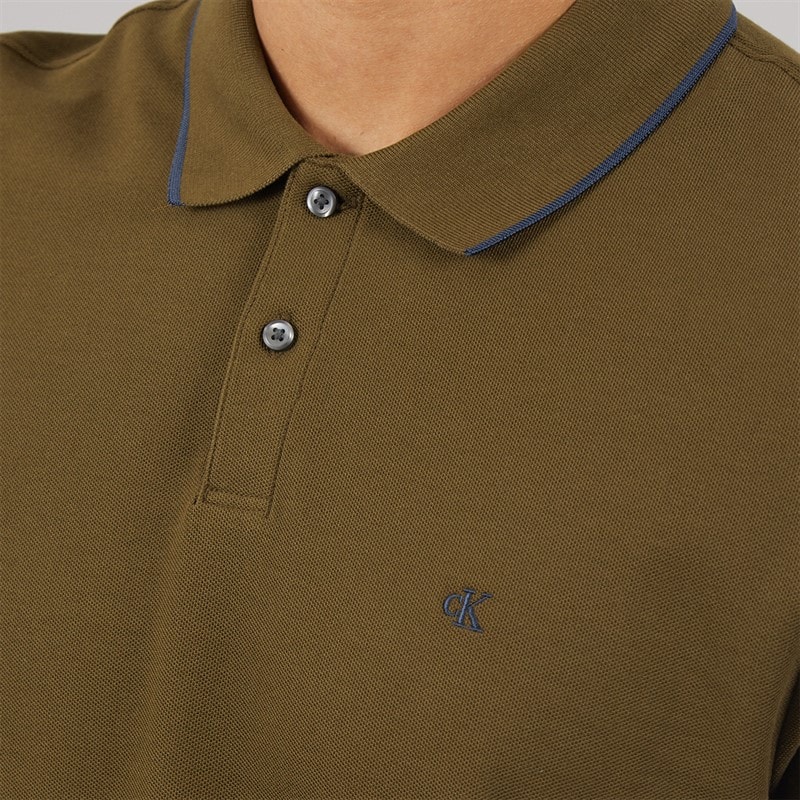 Calvin Klein Herre Kortærmet Raffineret Piqué Kant Polo Shirt Crude Green - Billede 3