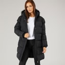 Closure London Dame Lang Lang Faux Fur Parka med Hætte Sort