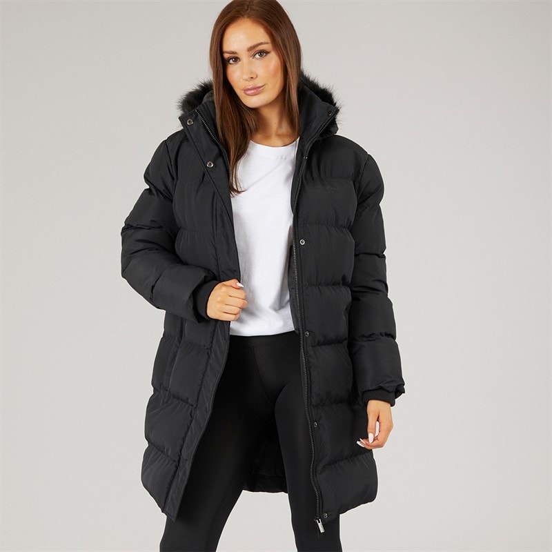 Closure London Dame Lang Lang Faux Fur Parka med Hætte Sort - Billede 1