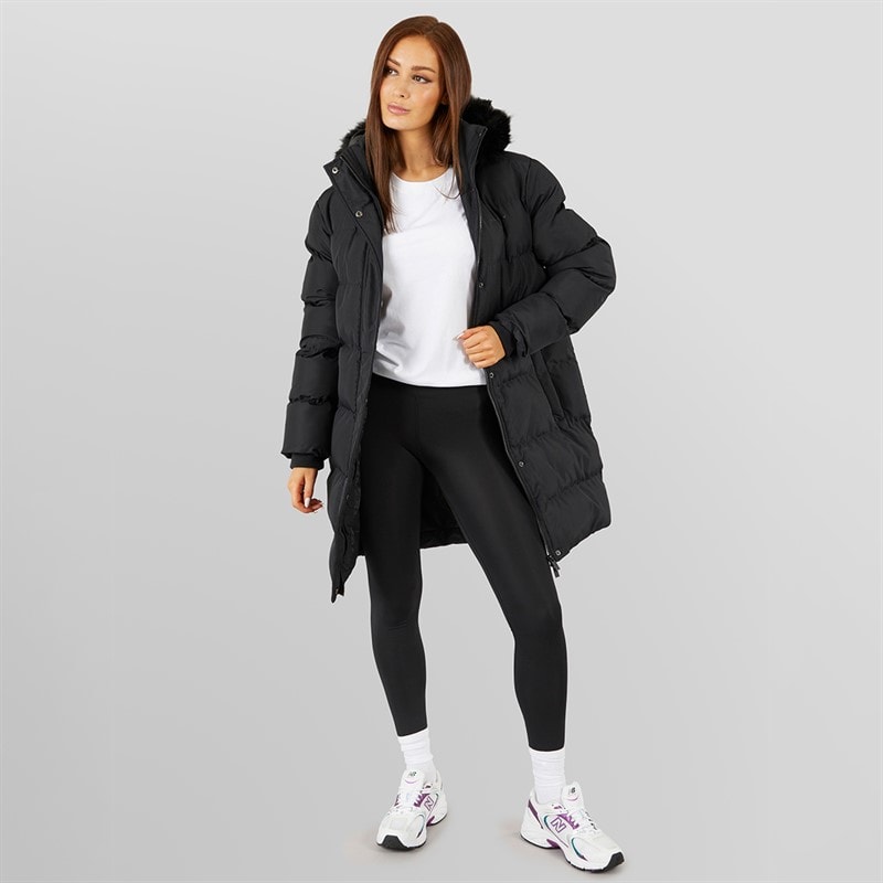 Closure London Dame Lang Lang Faux Fur Parka med Hætte Sort - Billede 4