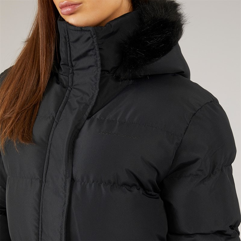 Closure London Dame Lang Lang Faux Fur Parka med Hætte Sort - Billede 5