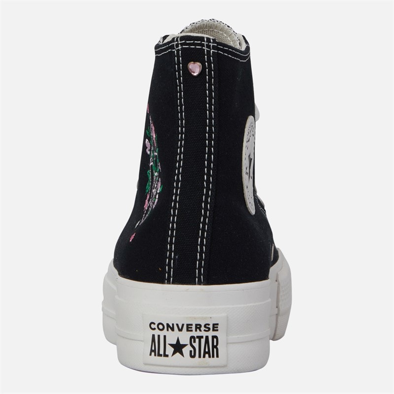 Converse Dame Chuck Taylor All Star Lift Platform Embroidered Crystals Basketballstøvler Sort - Billede 3