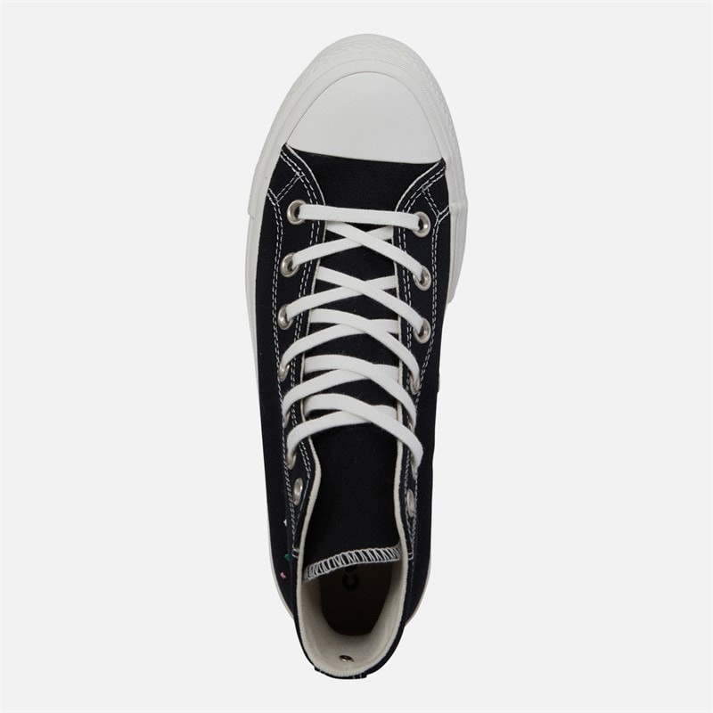Converse Dame Chuck Taylor All Star Lift Platform Embroidered Crystals Basketballstøvler Sort - Billede 4