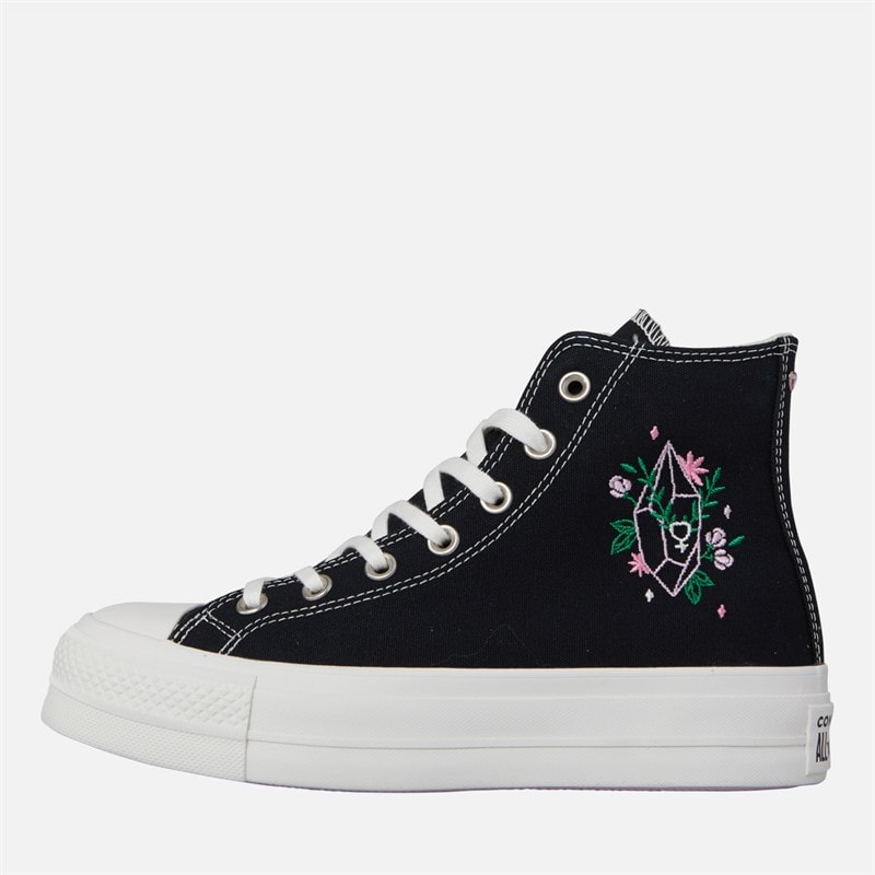 Converse Dame Chuck Taylor All Star Lift Platform Embroidered Crystals Basketballstøvler Sort - Billede 5