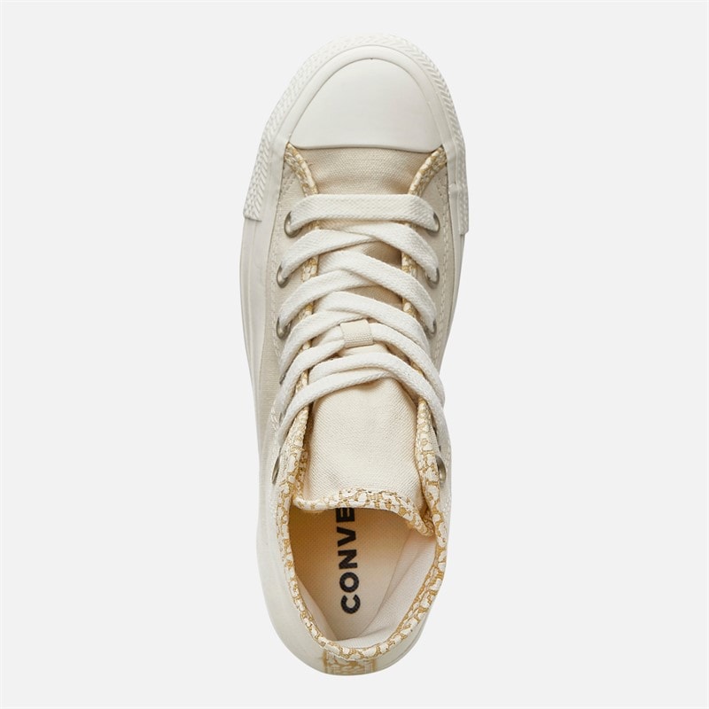 Converse Dame Chuck Taylor All Star Hi Leopard Træningssko Natural Ivory/Light Gold/Egret - Billede 4