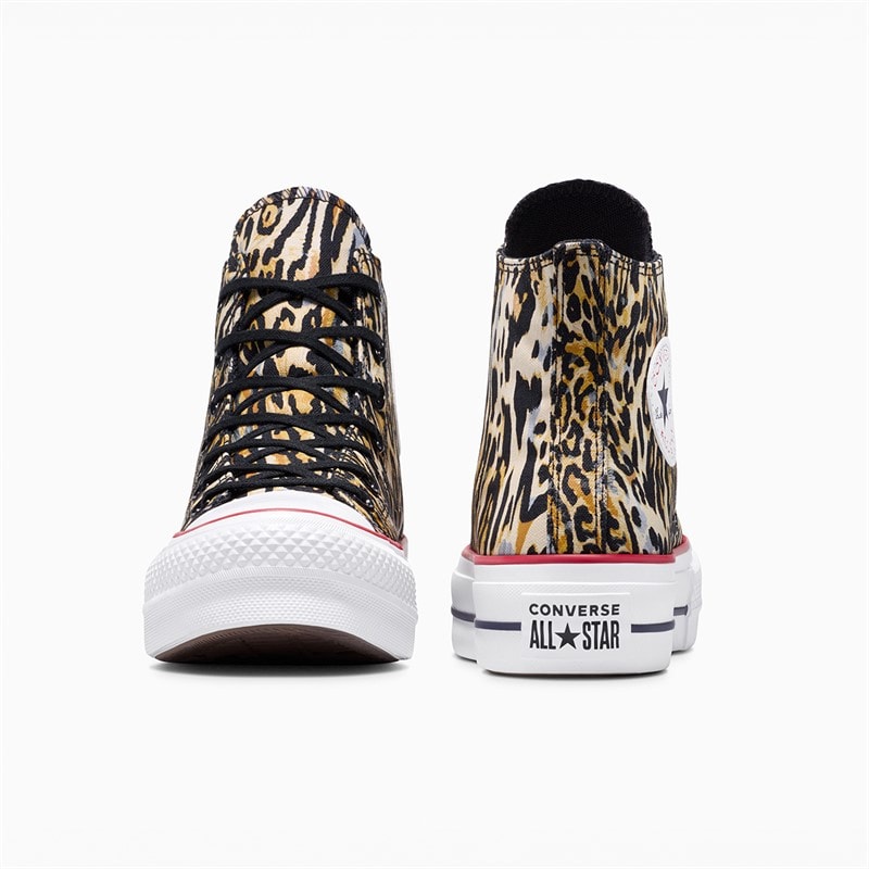 Converse Dame Chuck Taylor All Star Hi Lift Platform Leopard Træningssko Sort/Hvid/Rød - Billede 3