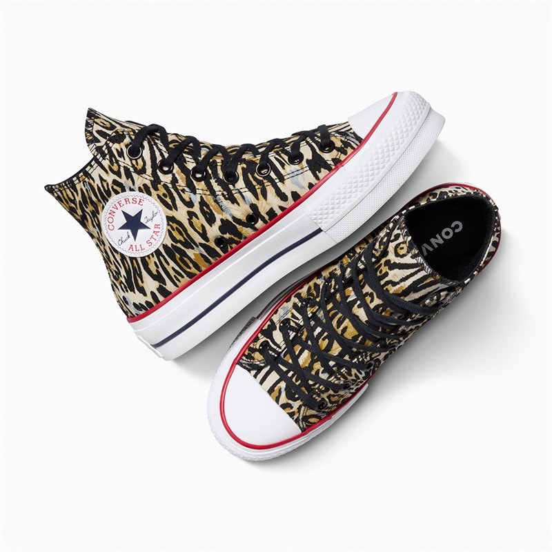 Converse Dame Chuck Taylor All Star Hi Lift Platform Leopard Træningssko Sort/Hvid/Rød - Billede 4
