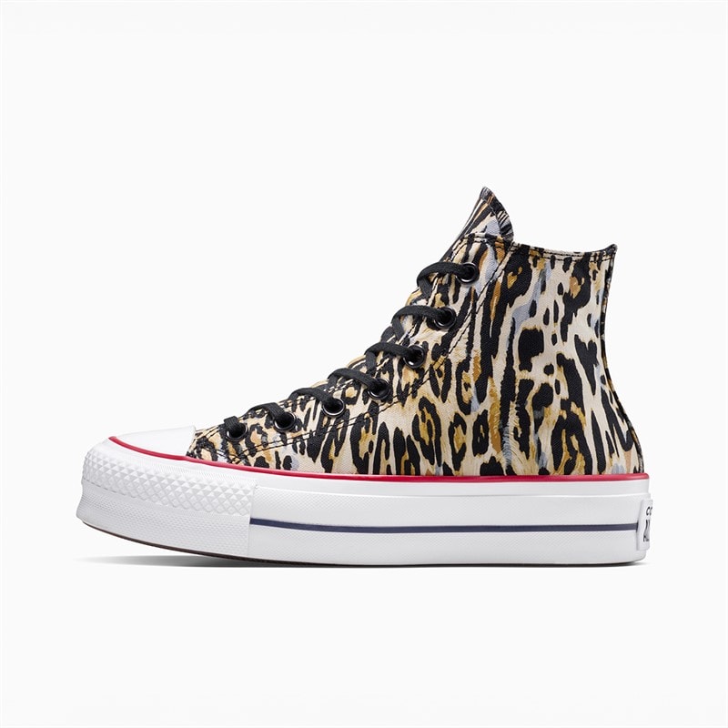 Converse Dame Chuck Taylor All Star Hi Lift Platform Leopard Træningssko Sort/Hvid/Rød - Billede 5