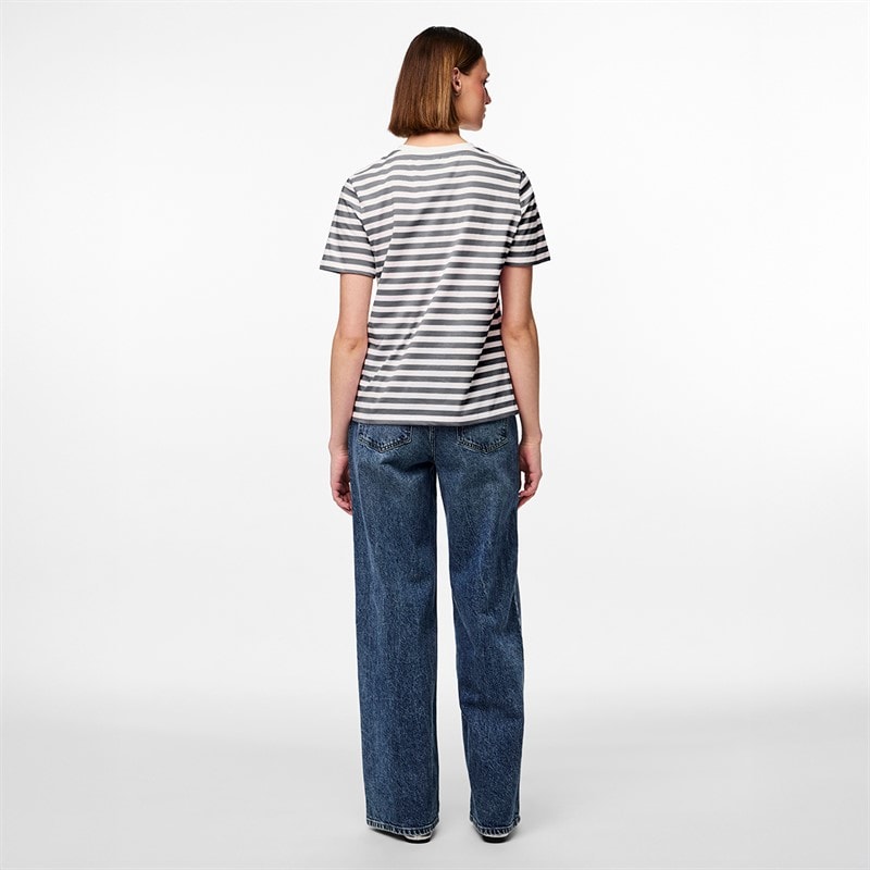 Pieces Dame Ria Stribet T-shirt Ultimate Grey - Billede 3