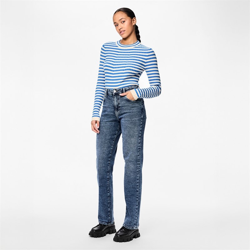 Pieces Dame Kelly Lige Ben Jeans Medium Blue Denim - Billede 2