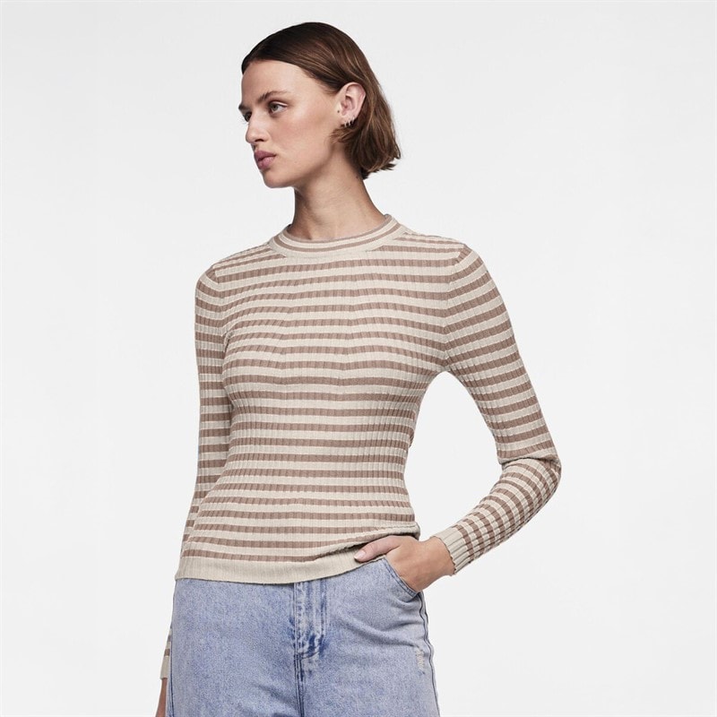 Pieces Dame Crista O Hals Strikket Sweater Fossil