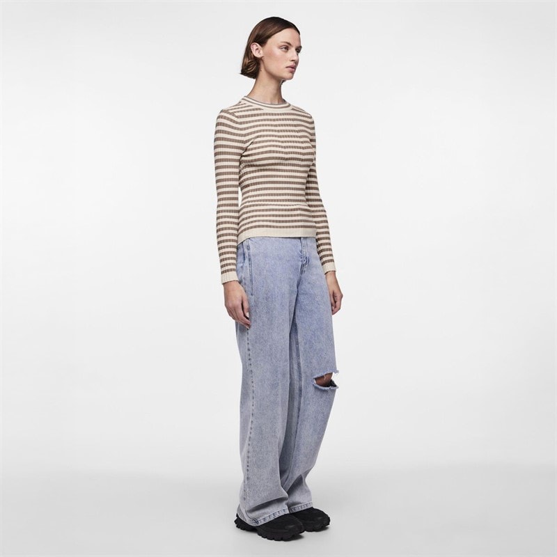 Pieces Dame Crista O Hals Strikket Sweater Fossil - Billede 2