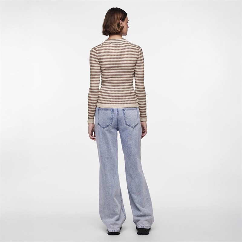 Pieces Dame Crista O Hals Strikket Sweater Fossil - Billede 3