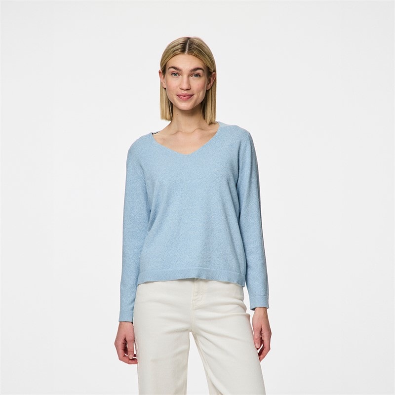Pieces Dame striktrøje V hals Cashmere Blue