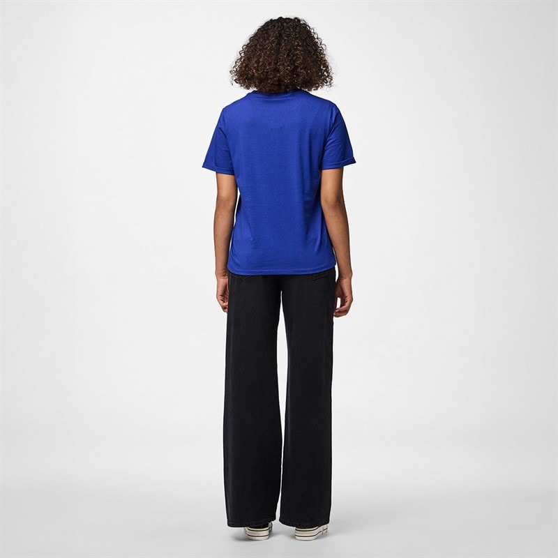 Pieces Dame Ria fold op ensfarvet t shirt Mazarine Blue - Billede 3