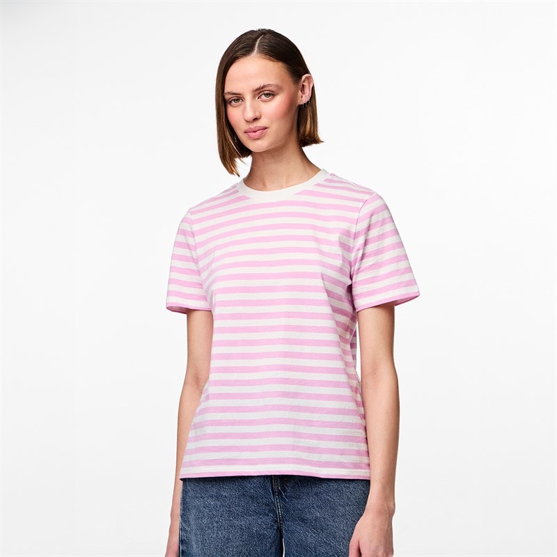 Pieces Dame Ria Stribet T-shirt Pastel Lavender