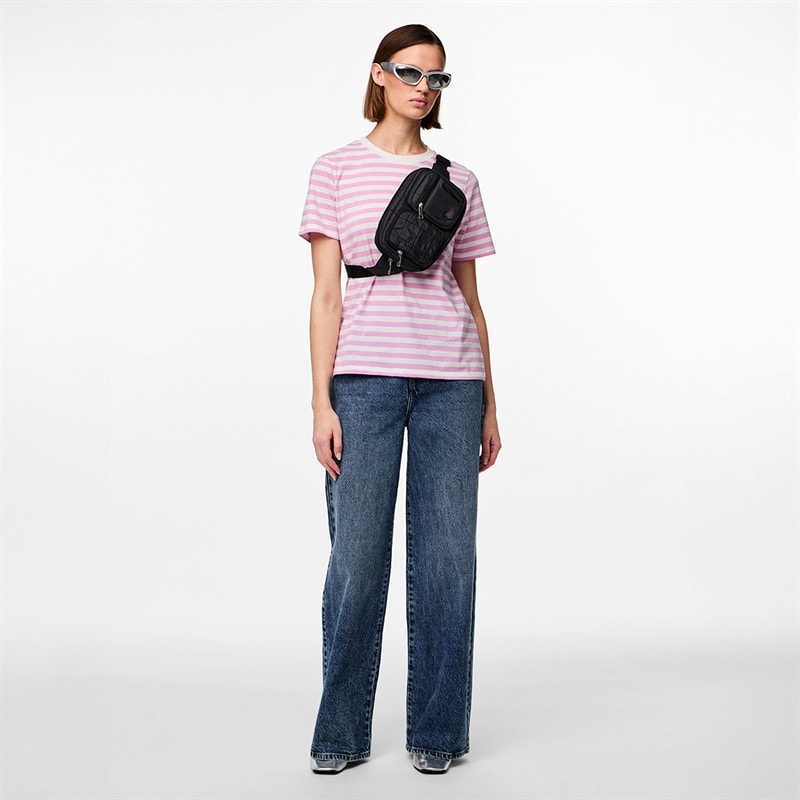 Pieces Dame Ria Stribet T-shirt Pastel Lavender - Billede 2