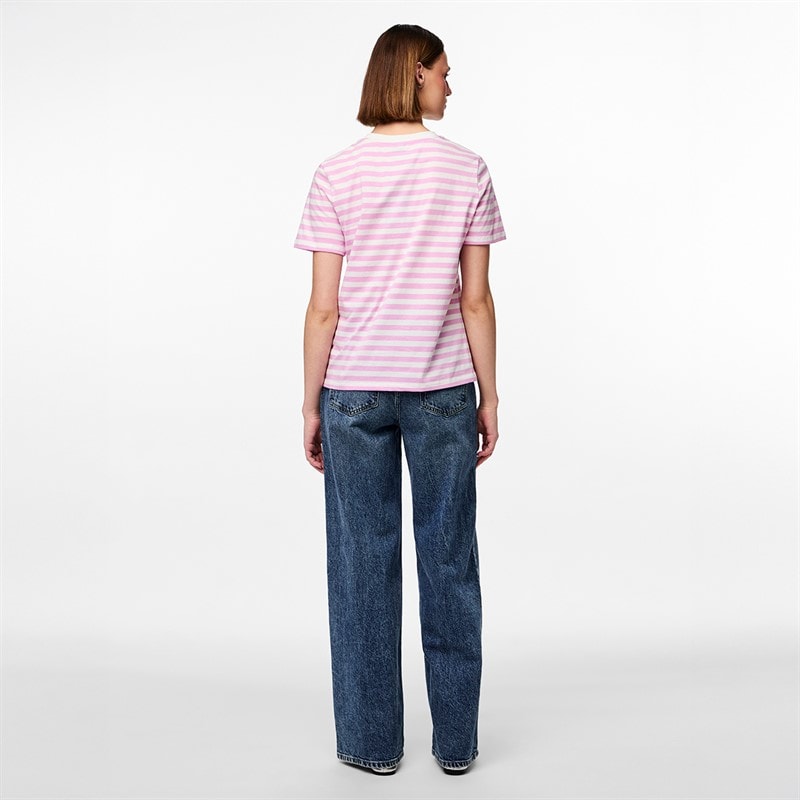 Pieces Dame Ria Stribet T-shirt Pastel Lavender - Billede 3