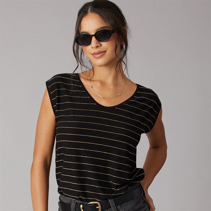 Pieces Dame Billo Lurex T Shirt Sort