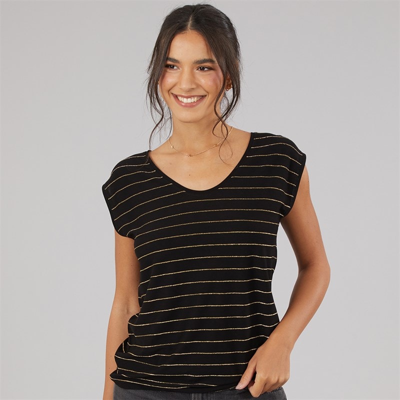 Pieces Dame Billo Lurex T Shirt Sort - Billede 3