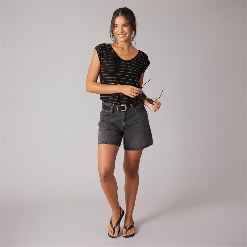 Pieces Dame Billo Lurex T Shirt Sort - Billede 4