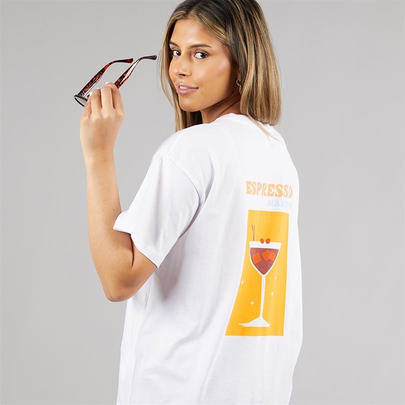 Pieces Dame oversized grafisk t shirt hvid espresso White Espresso