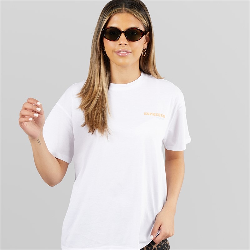 Pieces Dame oversized grafisk t shirt hvid espresso White Espresso - Billede 2
