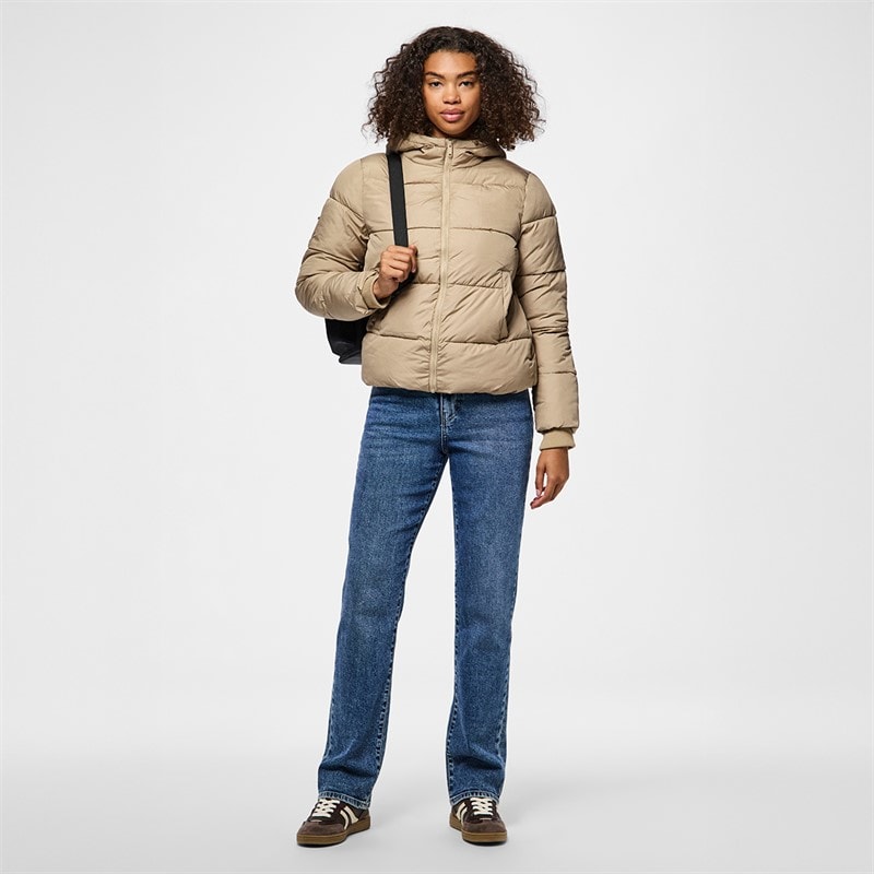 Pieces Dame Janni Kort Puf Jakke Silver Mink - Billede 4