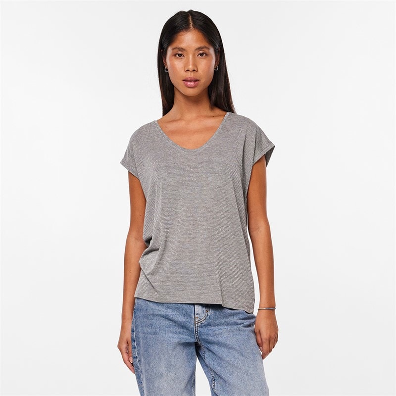 Pieces Dame Billo T Shirt Light Grey Melange - Billede 1