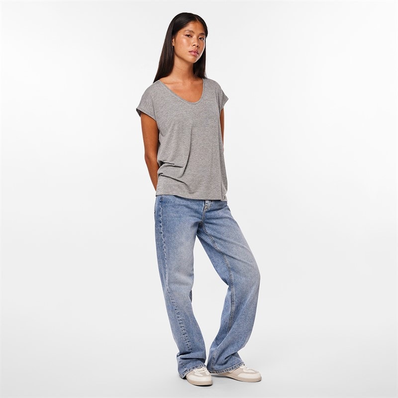 Pieces Dame Billo T Shirt Light Grey Melange - Billede 3