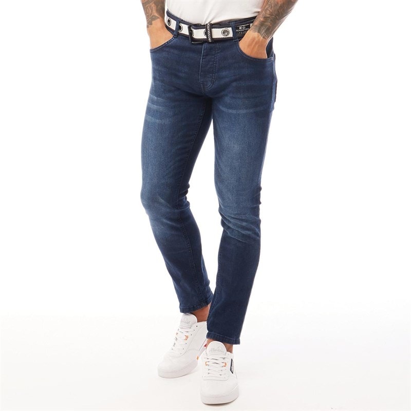 Crosshatch Herre Barbeck Slim Fit Jeans Mørk Vask - Billede 3