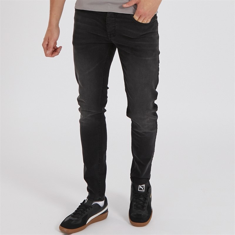 Crosshatch Herre Buraca Slim Jeans Vasket Sort