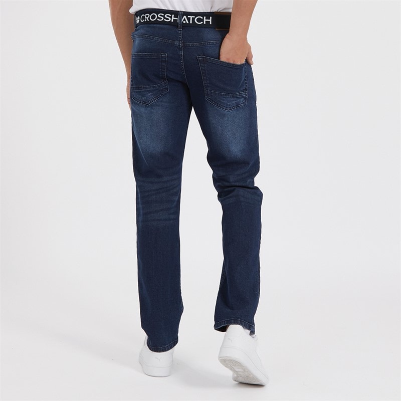 Crosshatch Herre Princed Straight Fit Jeans Mørk Vask - Billede 2