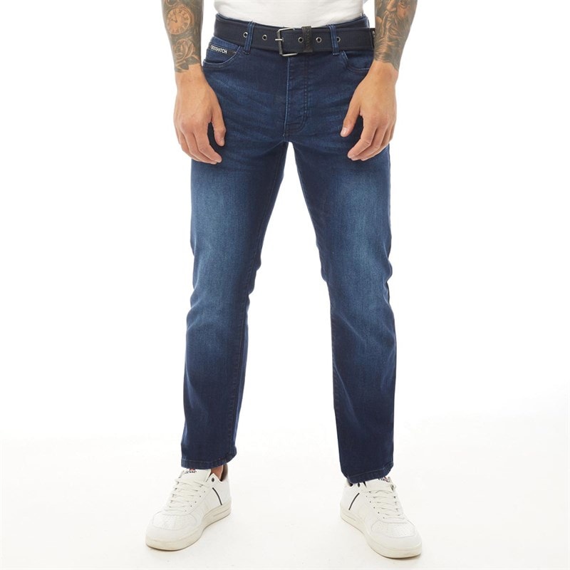 Crosshatch Herre Princed Straight Fit Jeans Mørk Vask - Billede 3