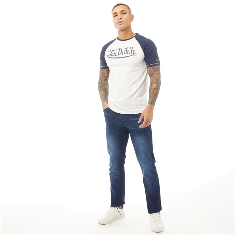 Crosshatch Herre Princed Straight Fit Jeans Mørk Vask - Billede 5