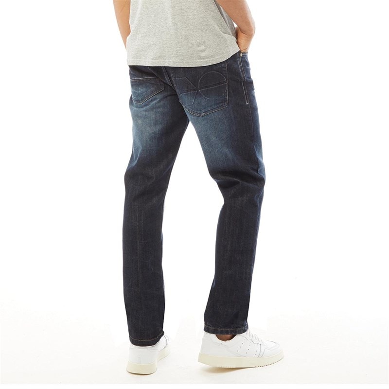 Crosshatch Herre Nye Prægede Techno Straight Fit Jeans Mørk Vask - Billede 2
