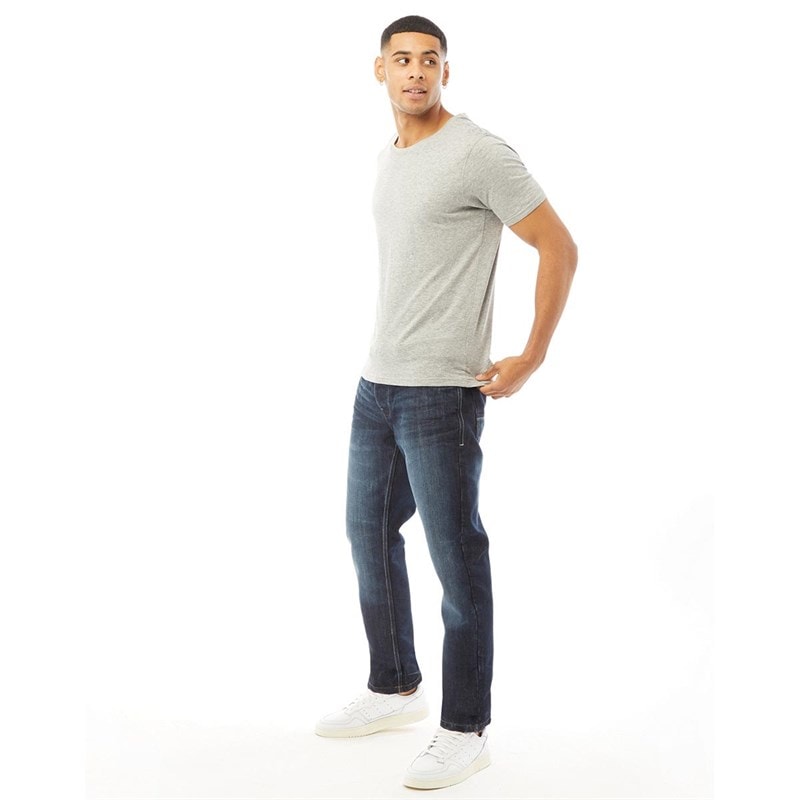 Crosshatch Herre Nye Prægede Techno Straight Fit Jeans Mørk Vask - Billede 4