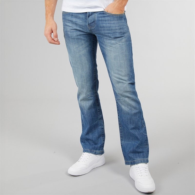 Crosshatch Herre Nye Baltimore Bælte Jeans Straight Jeans Lyse Vask