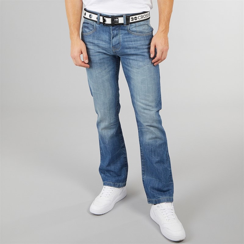 Crosshatch Herre Nye Baltimore Bælte Jeans Straight Jeans Lyse Vask - Billede 3