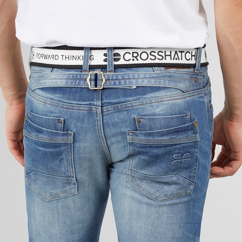 Crosshatch Herre Nye Baltimore Bælte Jeans Straight Jeans Lyse Vask - Billede 5