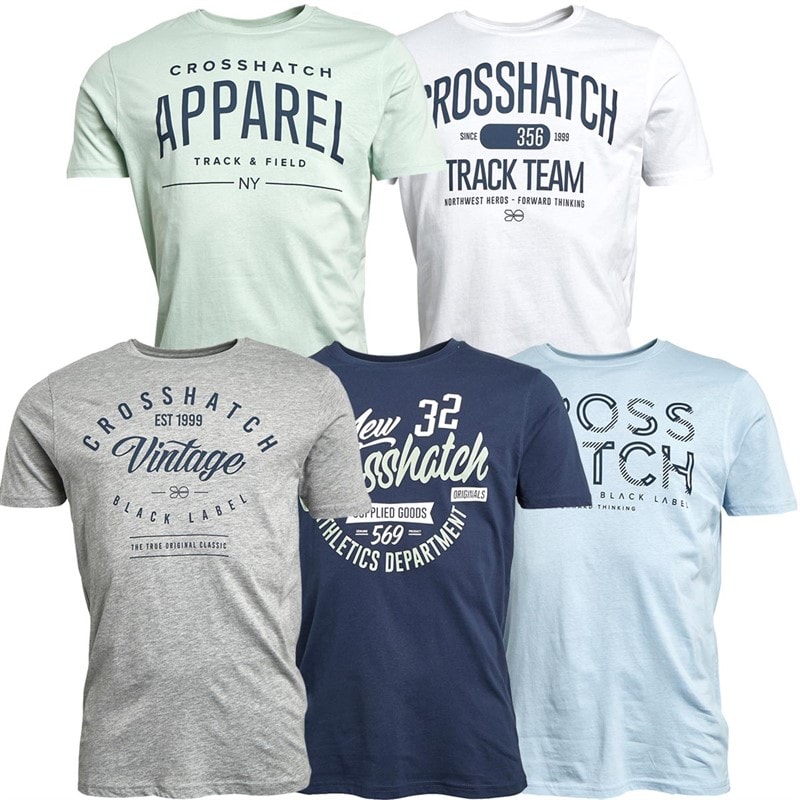 Crosshatch Herre Mantore Fem Pakke Printede T-shirts Assorterede