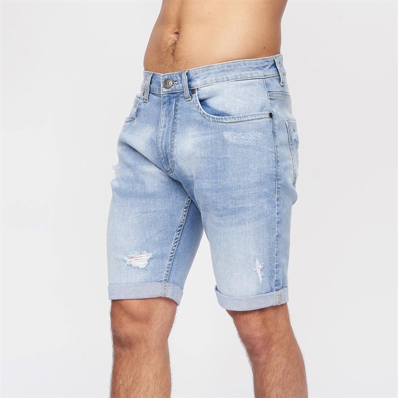 Crosshatch Herre Riptrey Denim Shorts med ridsede detaljer Lyseblå - Billede 1