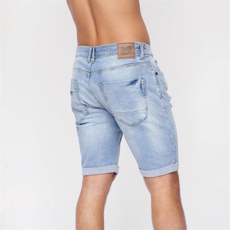 Crosshatch Herre Riptrey Denim Shorts med ridsede detaljer Lyseblå - Billede 2